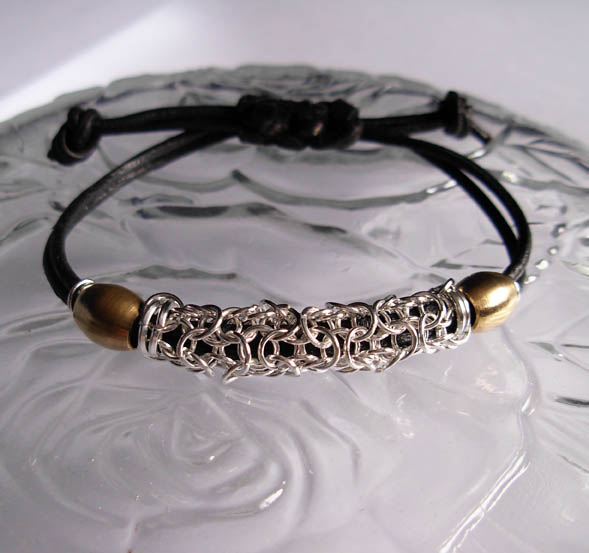 leather and silver unisex bracelet